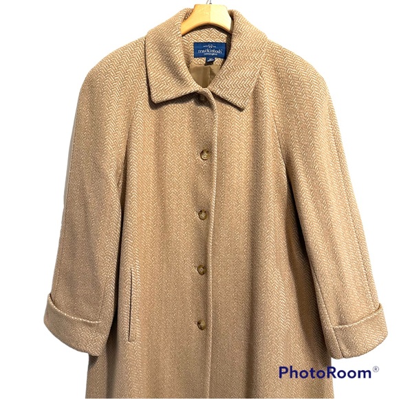 VTG MACKINGTOSH NEW ENGLAND HERRINGBONE WOOL BLEND FULL LENGTH SWING COAT. Sz18W - Picture 2 of 13